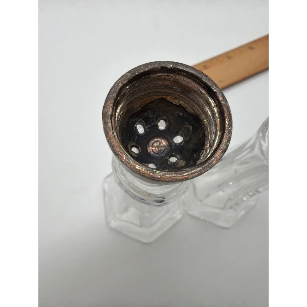 Vintage Paneled Clear Glass Salt and Pepper Shakers Hexagon Base Set of 2